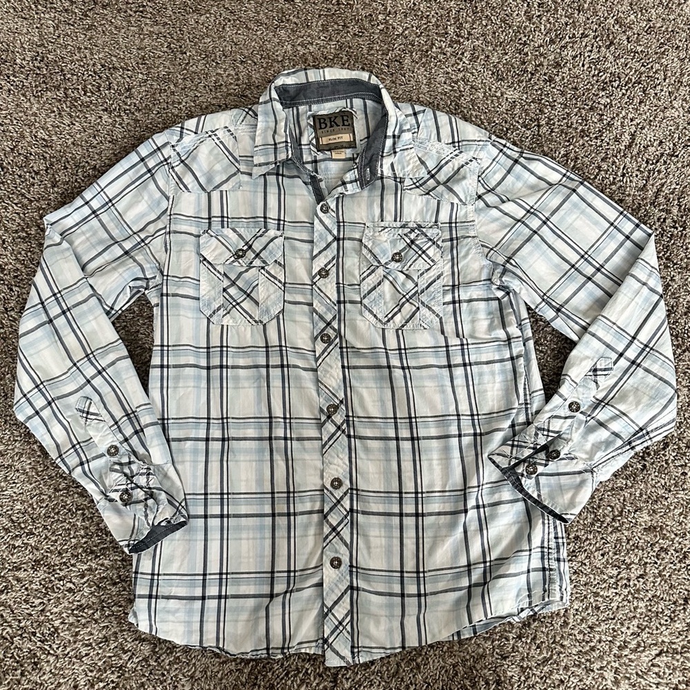 BKE Light Blue and White Checkered Shirt
